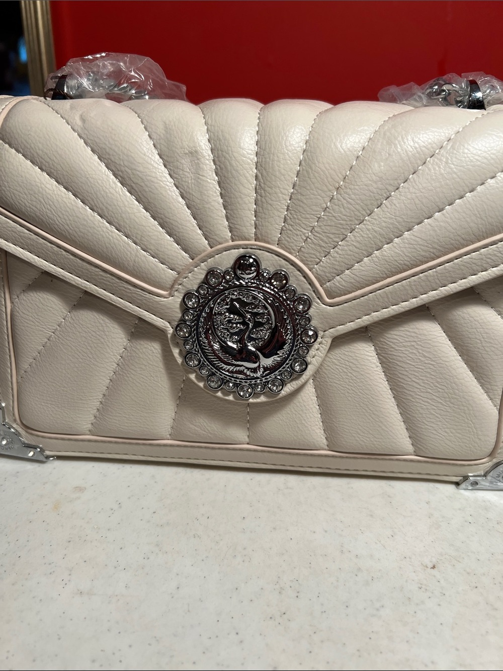 Cream Quilted Chain-Handle Shoulder Bag - Picture 9 of 9